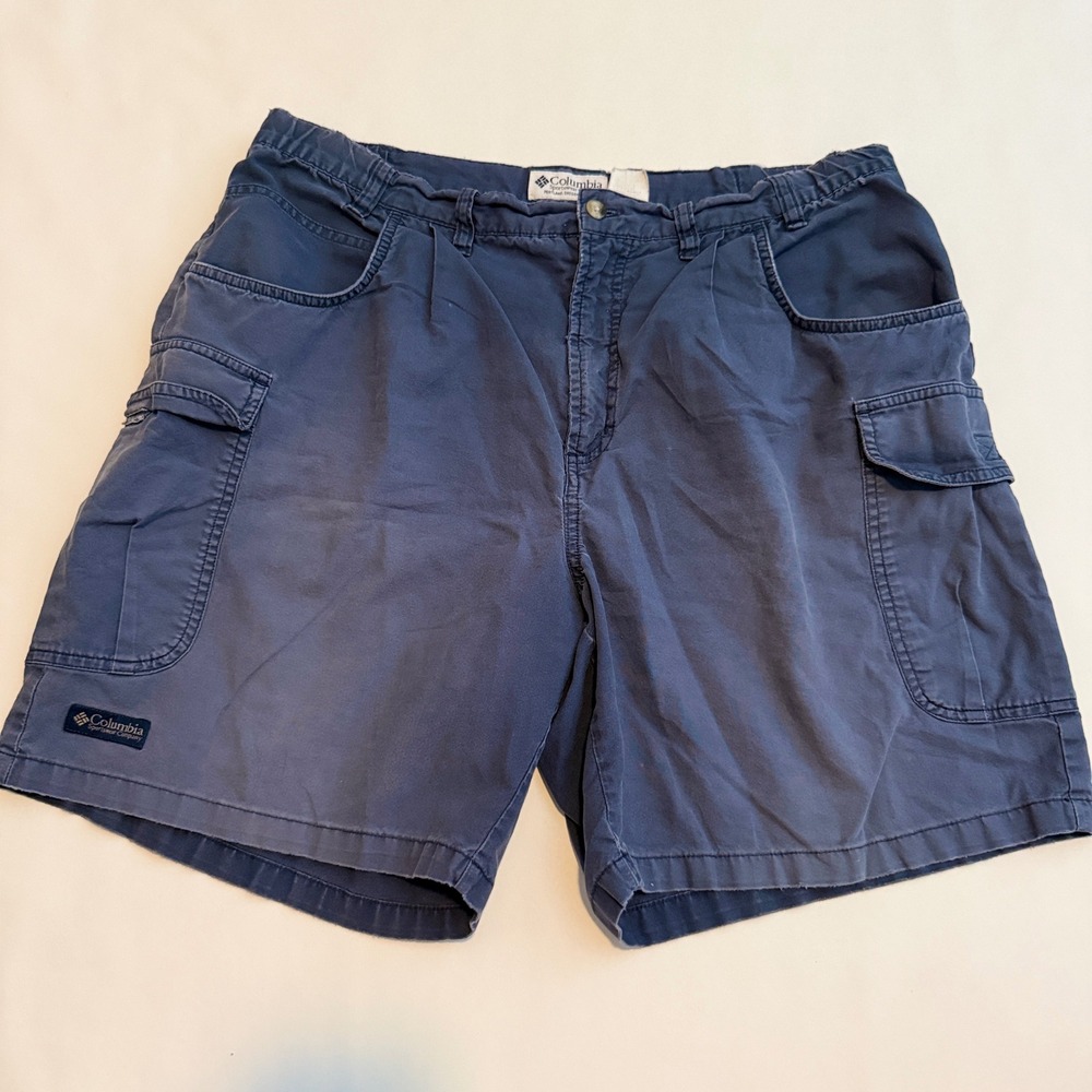 Columbia Cargo Shorts Mens 36 Navy Blue Faded Cotton Canvas Utility Hiking